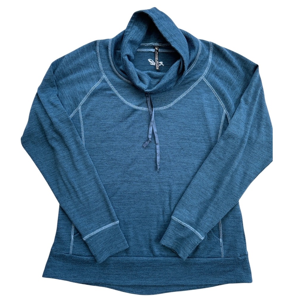 Kuhl Cowl‎ Neck Pullover Women XL Blue Heathered Long Sleeve Kangaroo Pocket Top